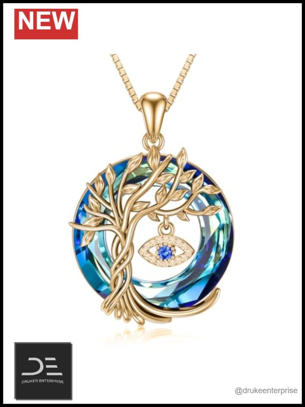 925 Sterling Silver Evil Eye Tree of Life Pendant Necklace with Crystal